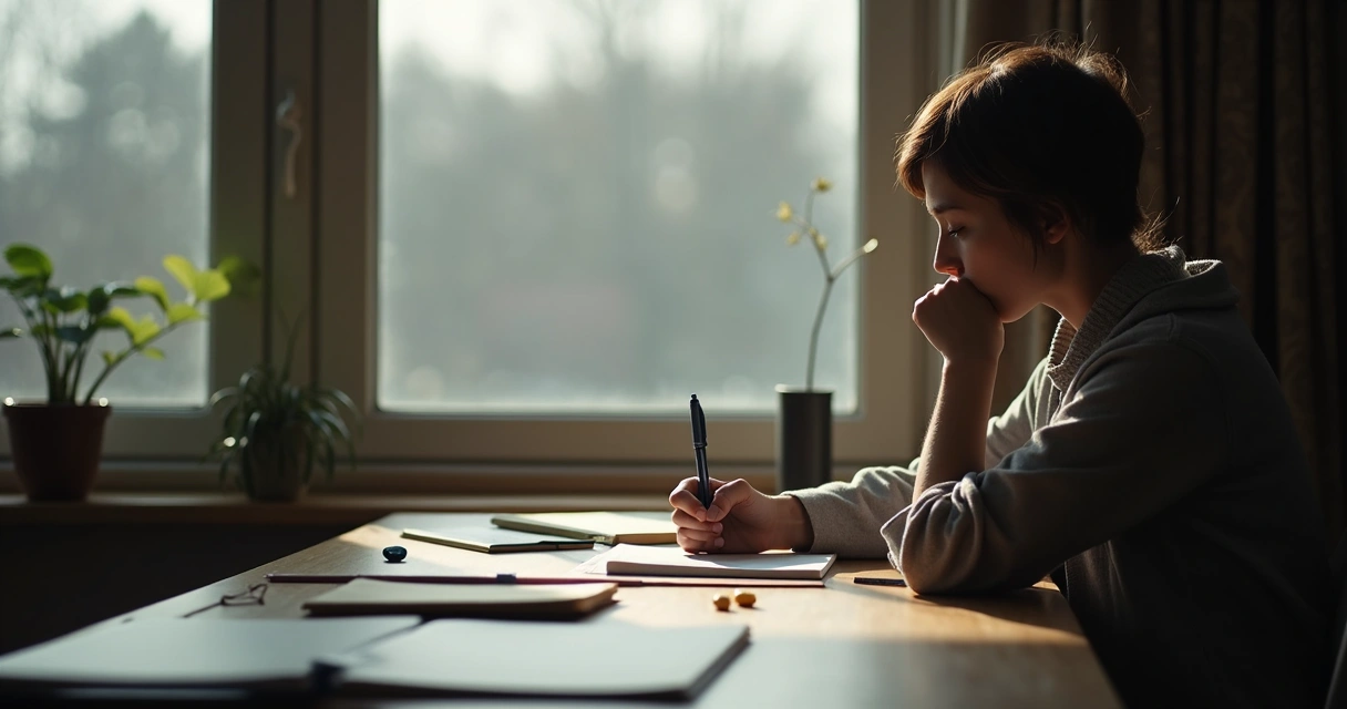Persona reflexionando y observando emociones ante un objetivo