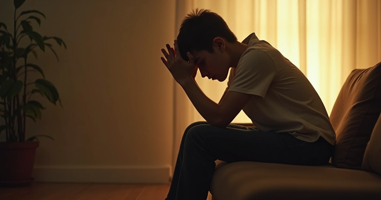 Persona sentada sola en una habitación iluminada con luz suave, mostrando introspección