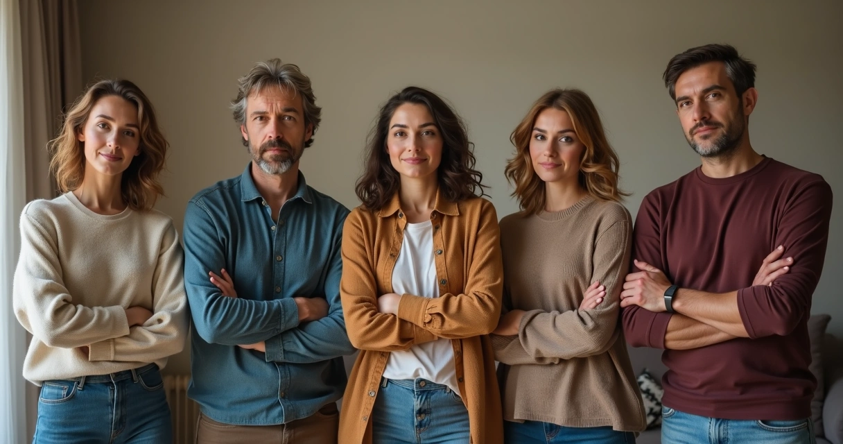 Varias personas muestran diferentes expresiones faciales, algunos con gestos de honestidad, otros de duda