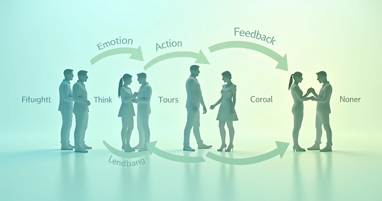 Esquema visual de emociones y acciones conectadas en el proceso de transformación personal 