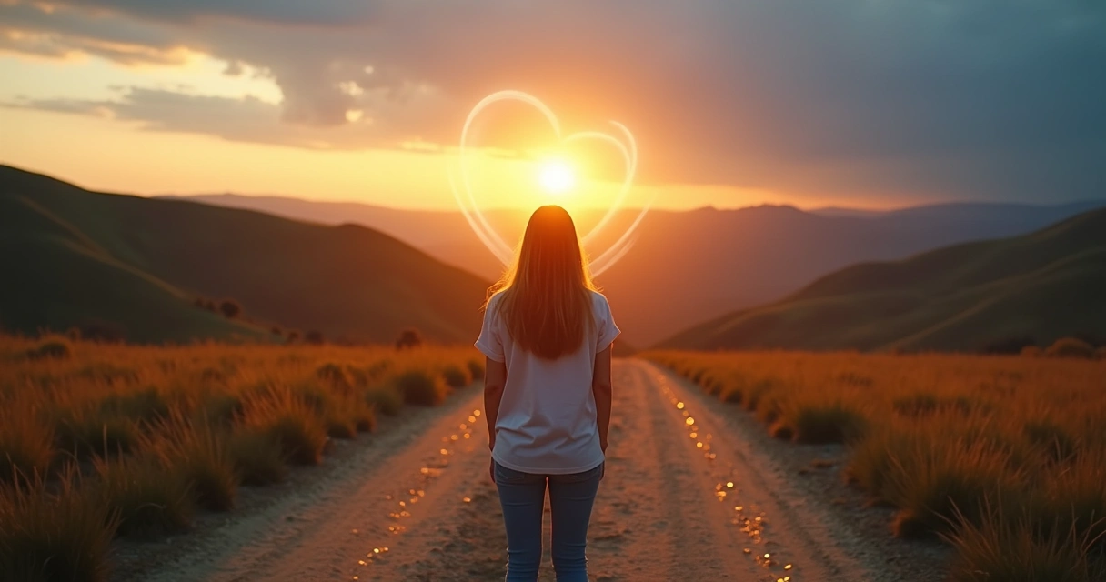 Person standing at a forked road with glowing paths representing emotional choices 