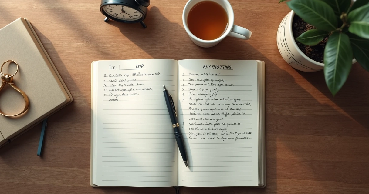 Open journal with emotion notes on a calm desk