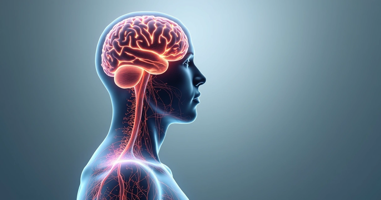Illustration of human silhouette with interconnected lines and colorful nodes representing emotional networks in the brain and body