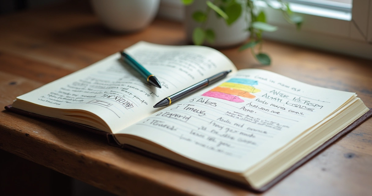 Open journal with emotion tracking entries 