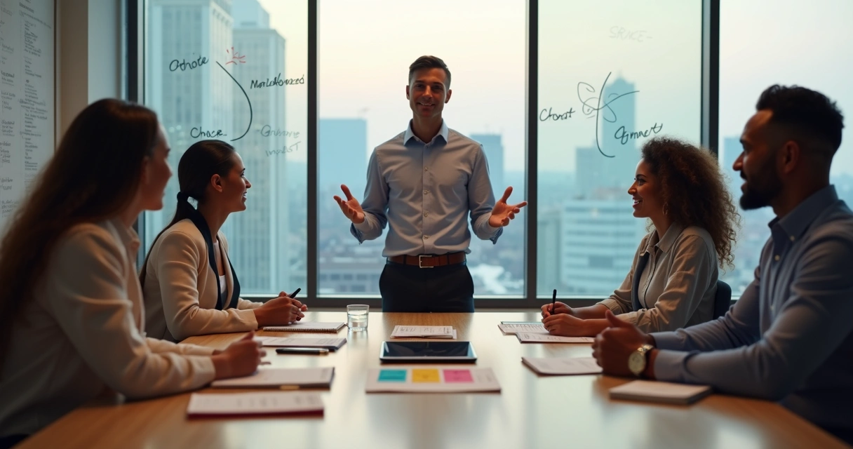 Diverse leadership team in a modern office exploring emotional agility together 