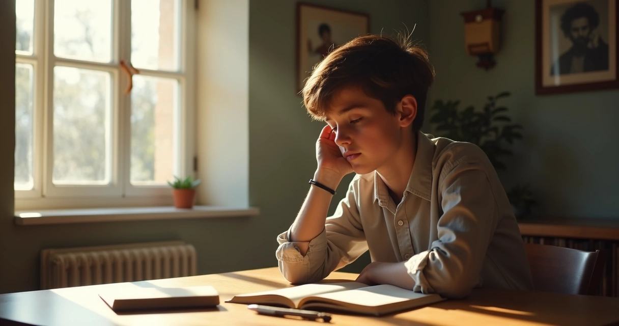 Person pausing and reflecting quietly in a calm environment 