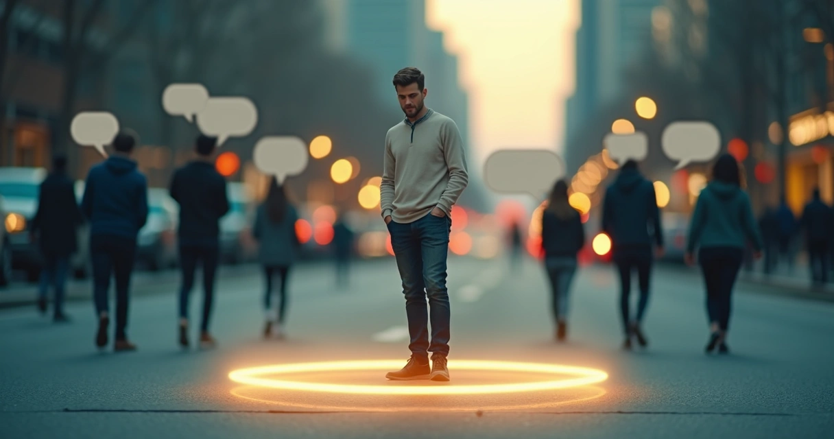 Person standing inside a glowing outline symbolizing emotional boundaries 
