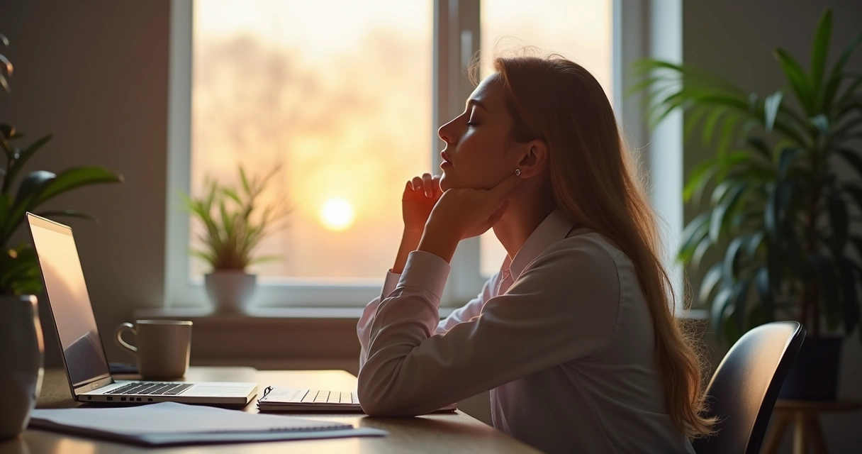 Person at a desk doing a morning emotions check-in 