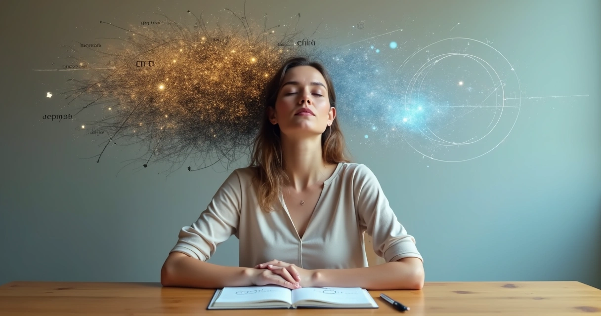 Person in calm pose surrounded by tangled and clear lines representing emotional clarity myths 