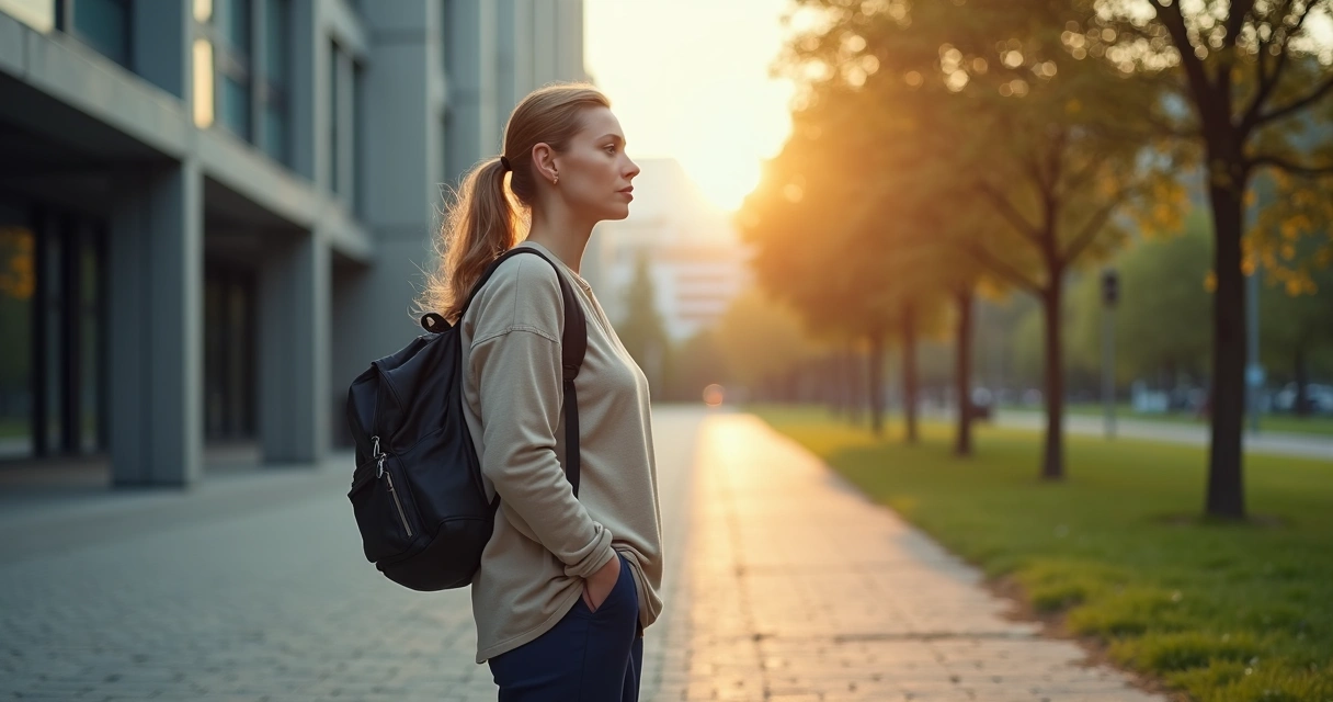 Woman on split path choosing between emotional burden and inner balance 