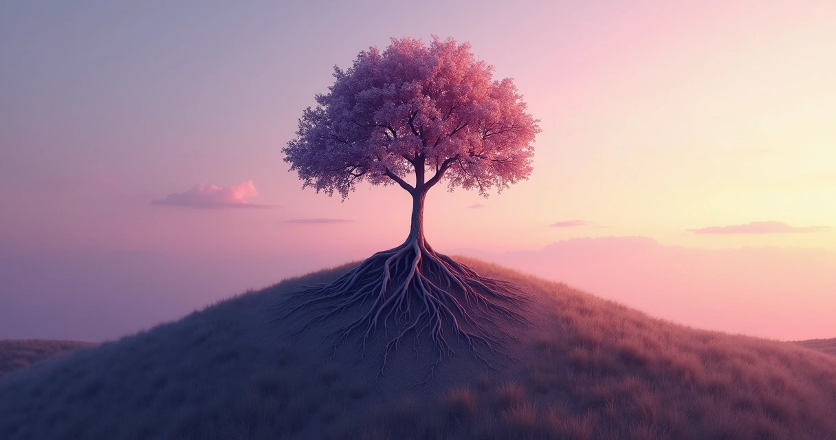 Tree growing on a hill against an early dawn sky 