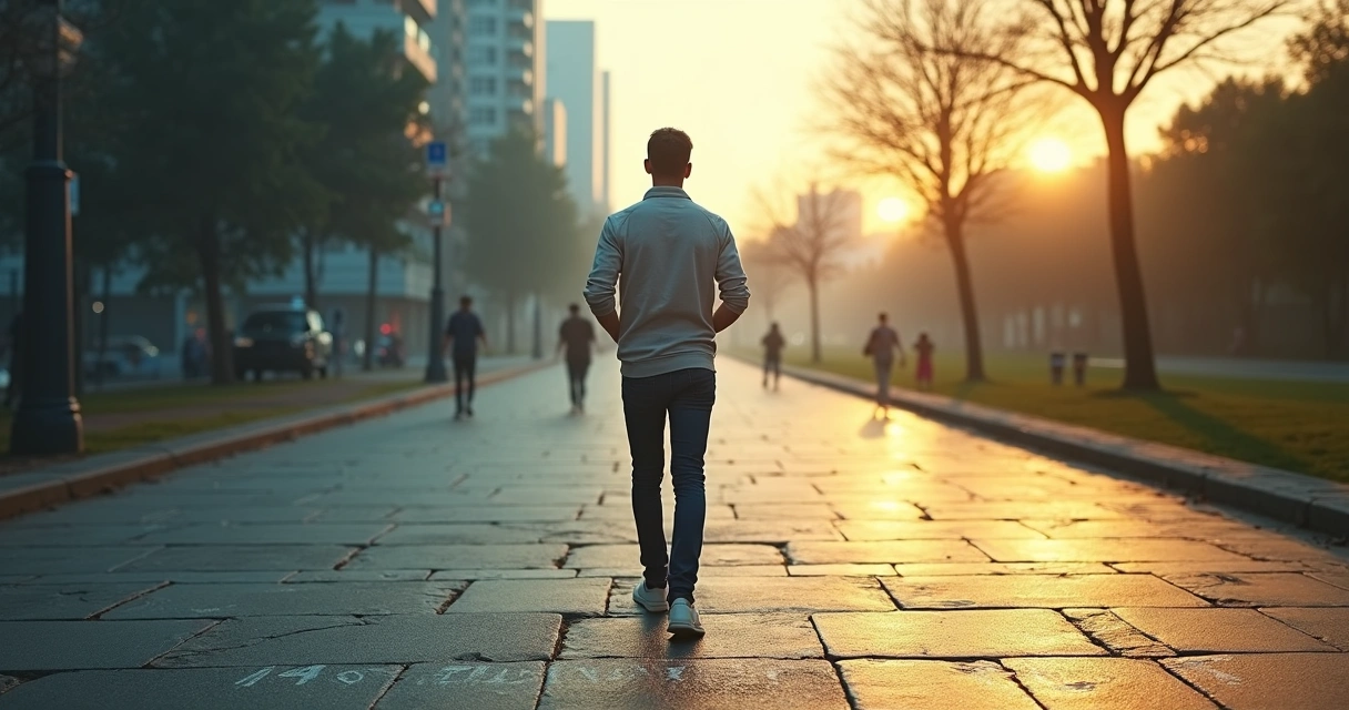 Person stepping from a chaotic mind state into emotional balance 