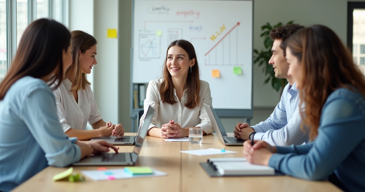 Diverse team in a meeting using emotional intelligence to collaborate 