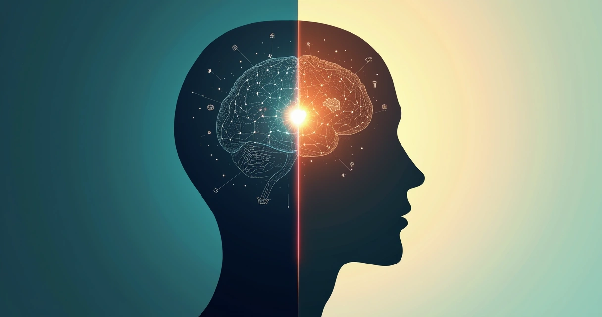 Human head silhouette split into emotional intelligence and mindset concepts 