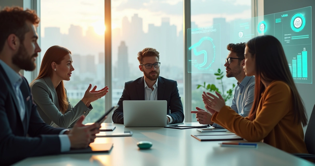 Diverse team in a modern office using emotional intelligence in a meeting 