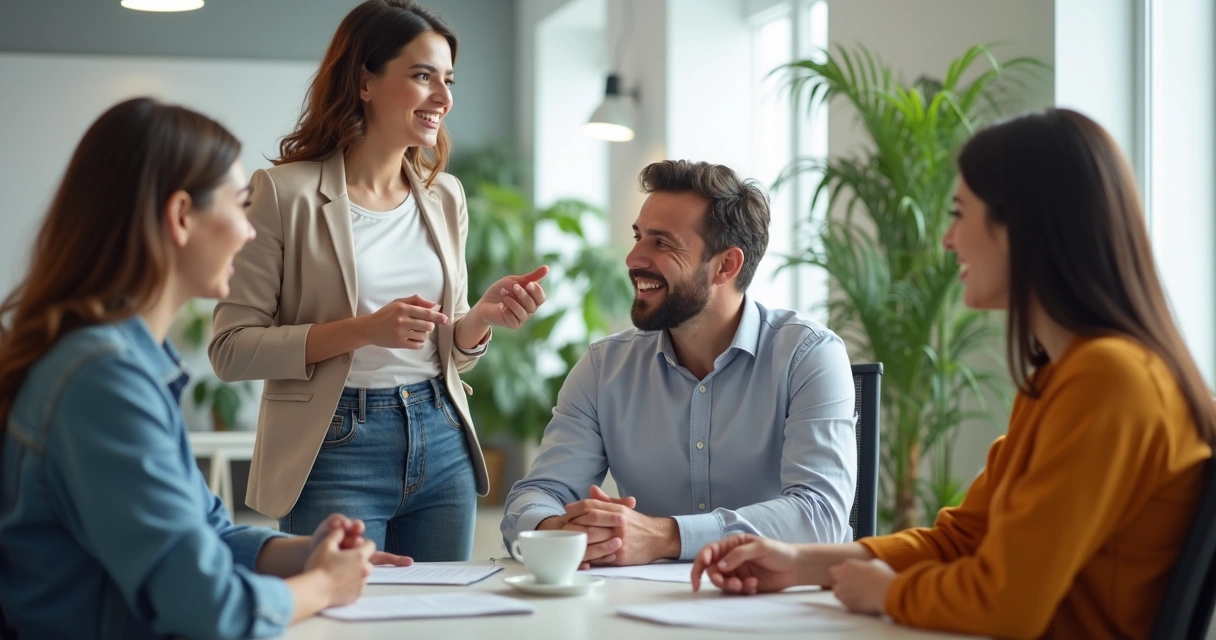 Leader guiding a team through difficult emotions in an office 
