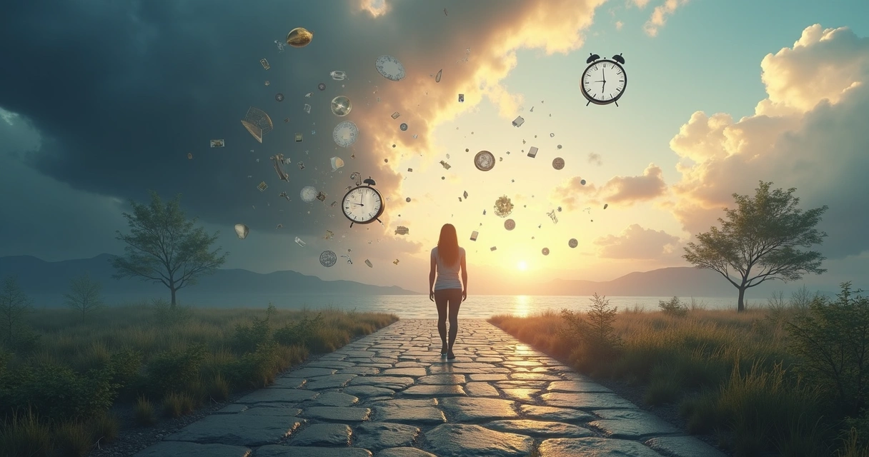 Person standing at a crossroads between chaotic emotions and calm clarity 