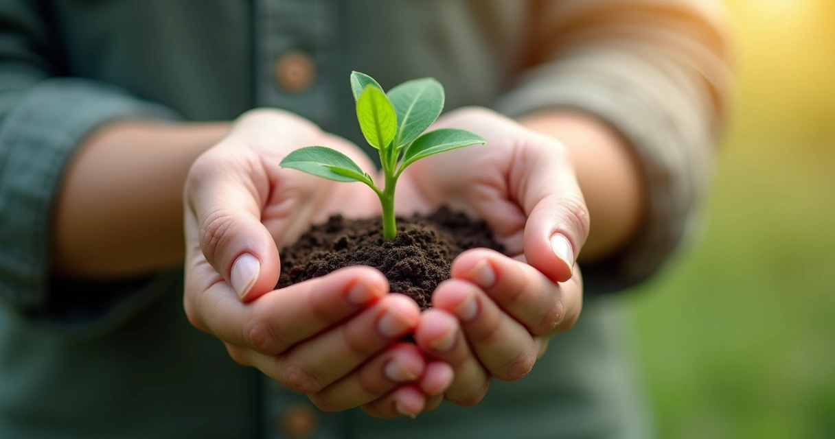 Hands gently holding a growing plant representing emotional maturity 