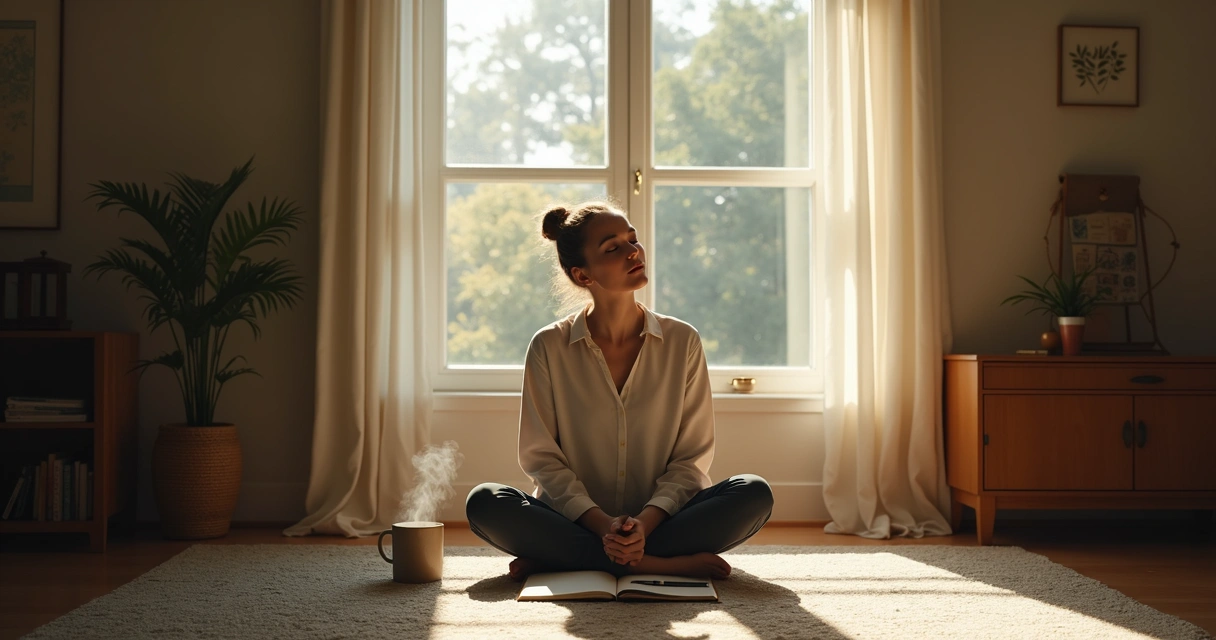 Person sitting quietly in self-reflection indoors 