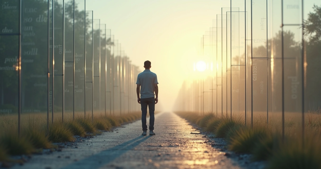 Person standing at a crossroads facing emotional roadblocks 