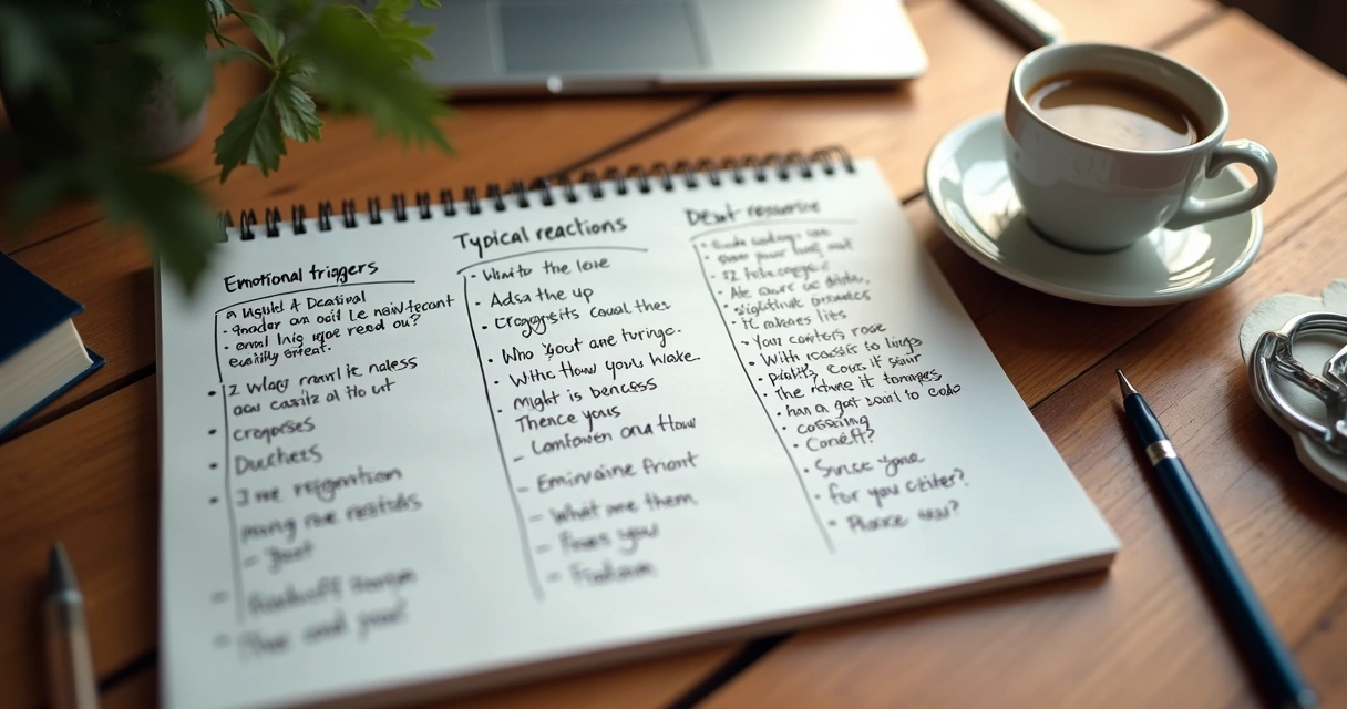 Emotional trigger map with columns for triggers, reactions, and new responses 