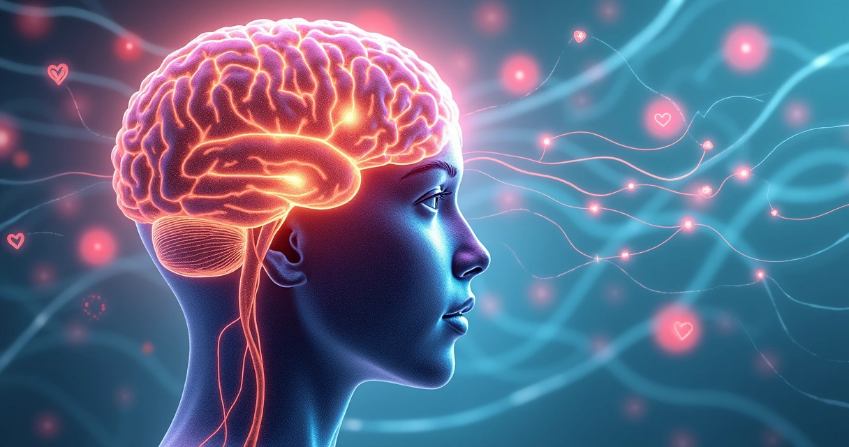 Brain illustration with neural pathways lighting up in a colorful network, symbolizing emotional patterns 