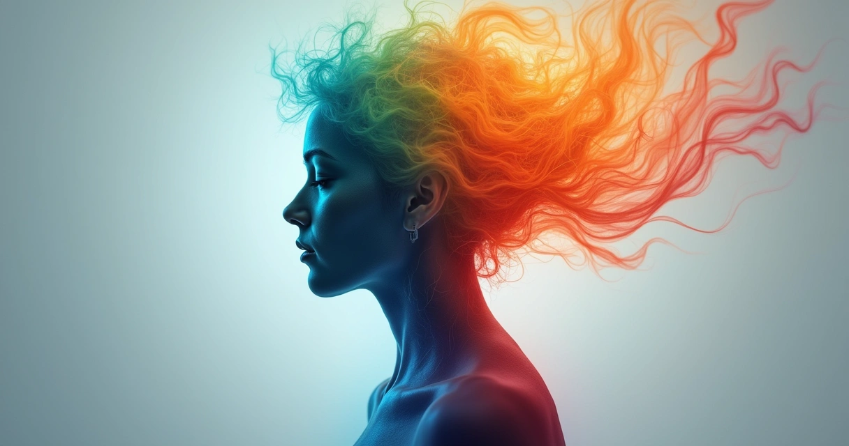 Abstract human silhouette with colorful emotional patterns intertwined inside 