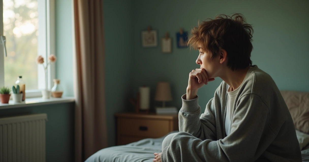 Adult looking into mirror reflecting on emotions