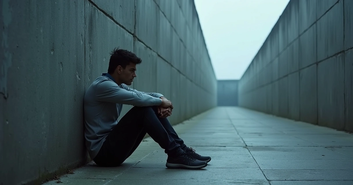 Illustration showing a person surrounded by thick walls, appearing tense and closed off 