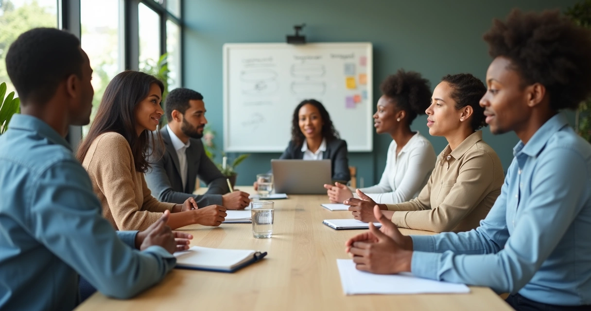 Diverse team in a relaxed meeting showing emotional safety at work 