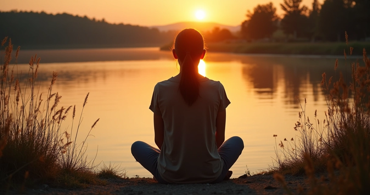 Person pausing to reflect, sitting alone in nature 