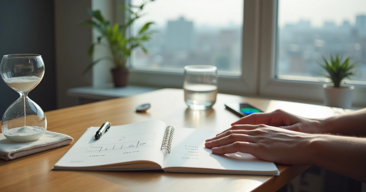 Person at desk using simple tools to track and adjust emotions in real time 