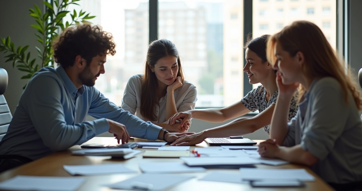Colleagues supporting each other in the workplace 