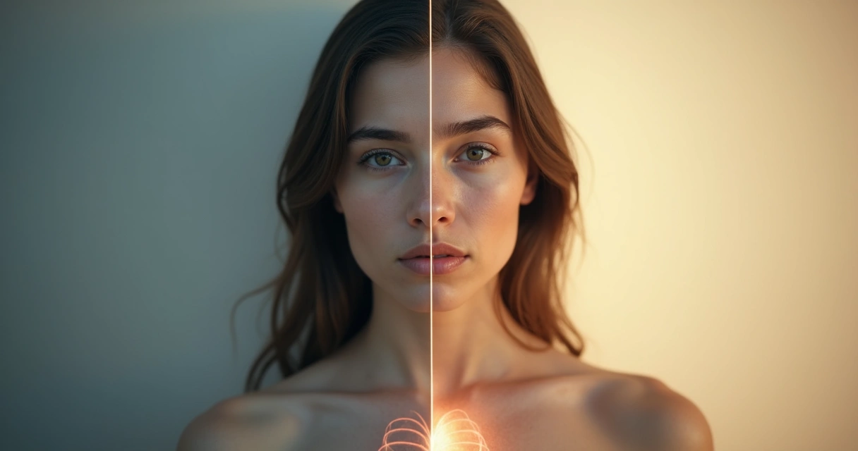 Split portrait showing emotional suppression on one side and emotional regulation on the other 