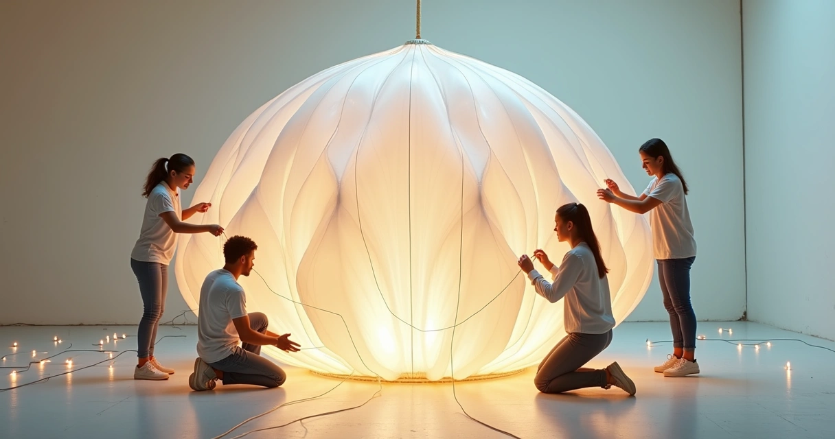 People building a luminous organic structure symbolizing trust 