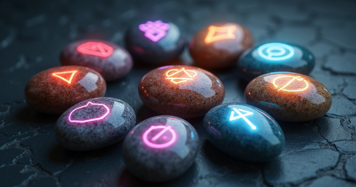 Conceptual illustration of nine stones, each representing one of the emotional wounds often called pains of the soul, arranged in a circle on a dark textured surface. 