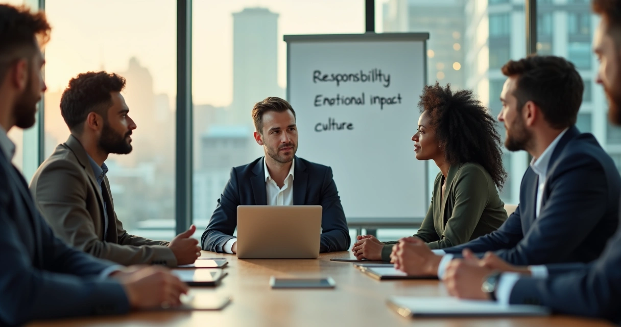 Executive leading a meeting while attentively listening to a colleague in a modern boardroom 