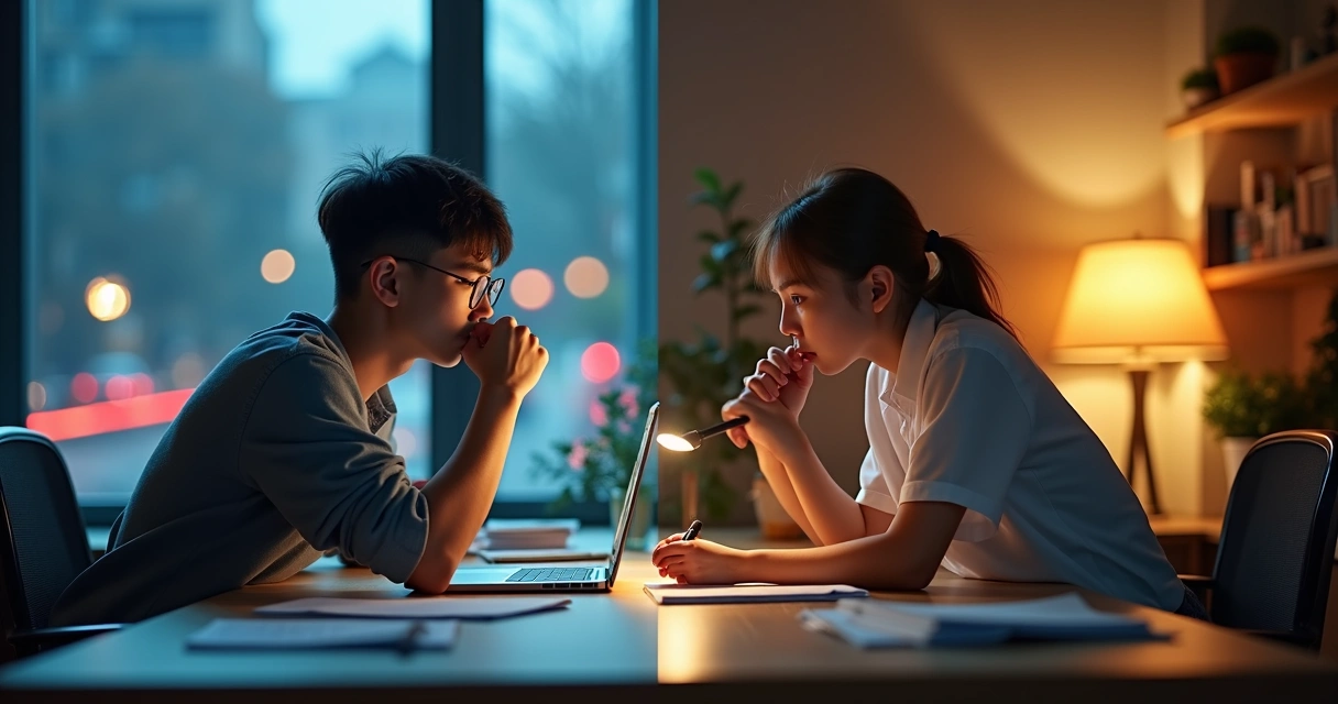 Person split between impulsive reaction and calm reflective decision 