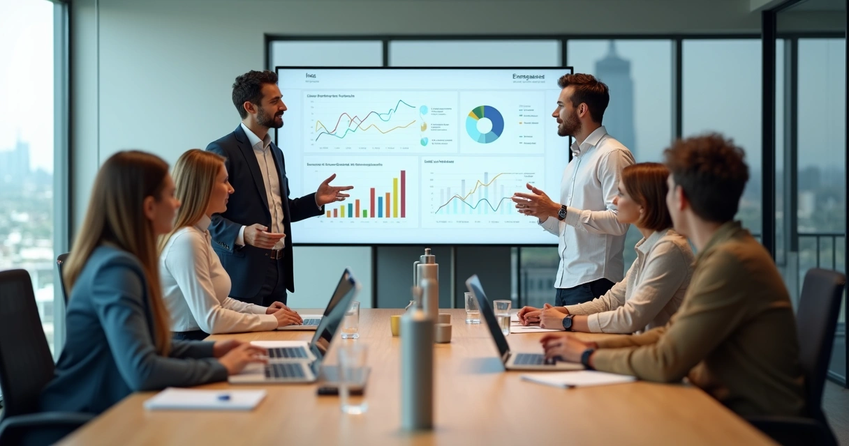 Diverse team in a modern office meeting led by a calm emotionally mature leader 