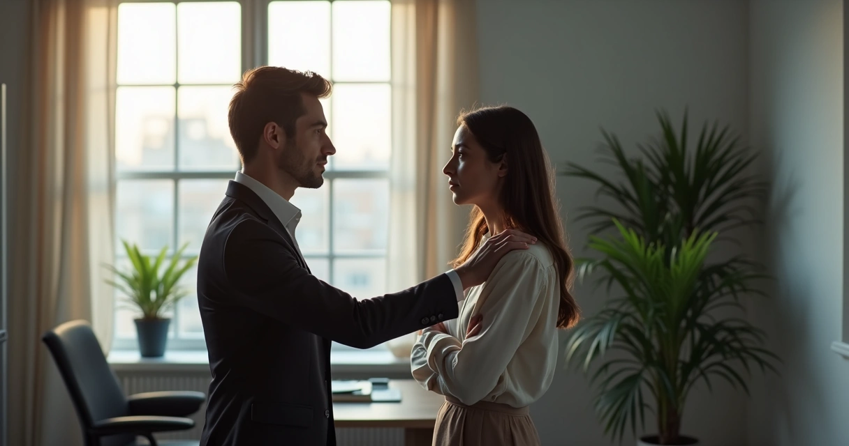 Leader comforting an employee in a quiet office setting
