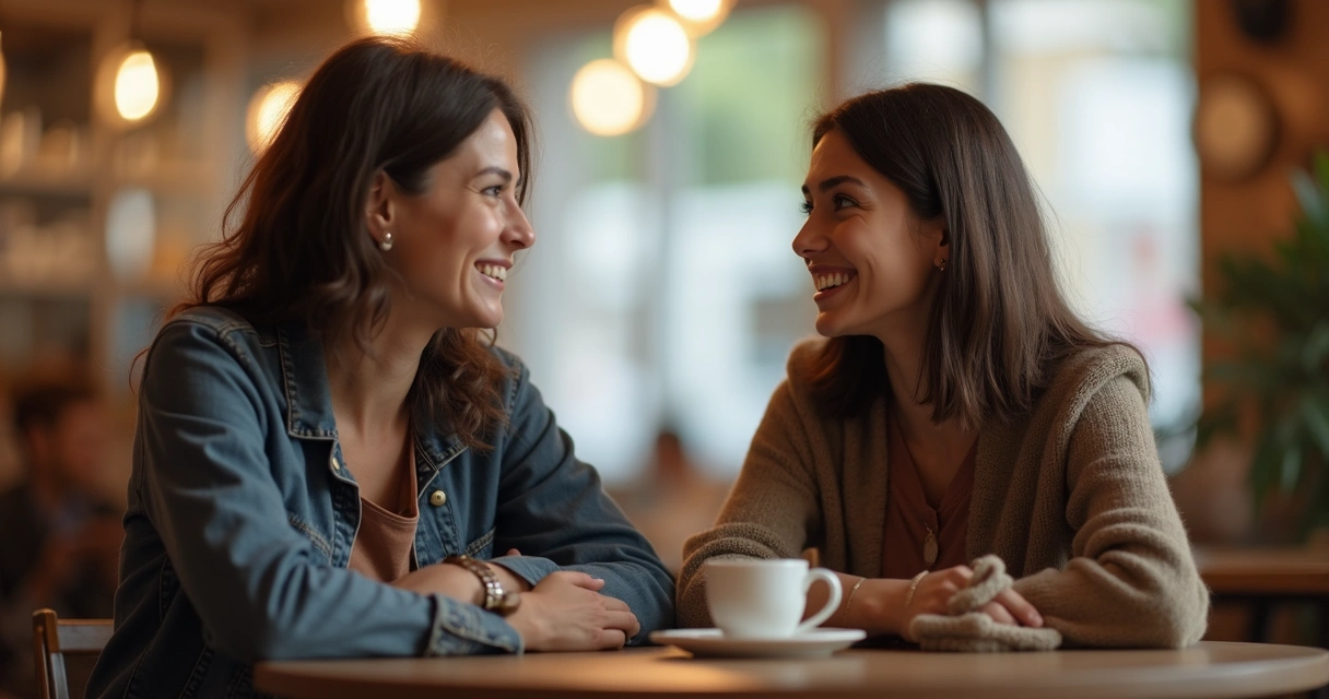 Friends having a conversation, one listening attentively to the other 