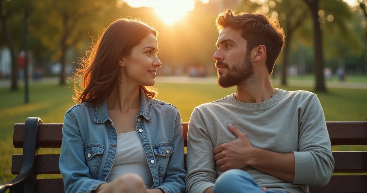 Duas pessoas lado a lado conectadas por fios luminosos entre coração e cabeça 