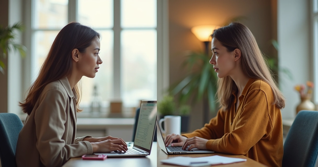 Duas pessoas em chamada de vídeo com comunicação respeitosa 