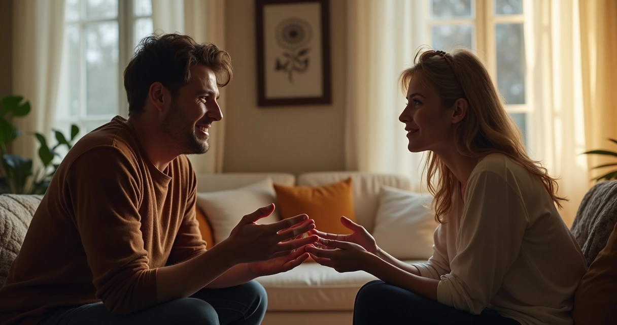 Duas pessoas sentadas conversando com empatia 