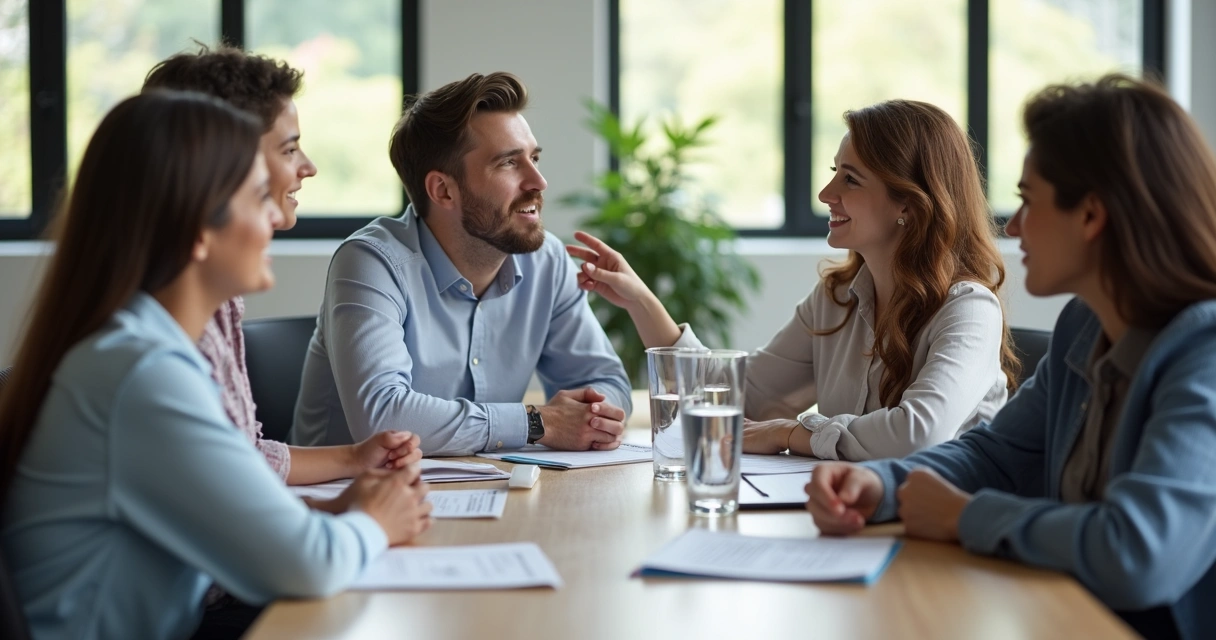 Pessoas em reunião demonstrando empatia durante discussão