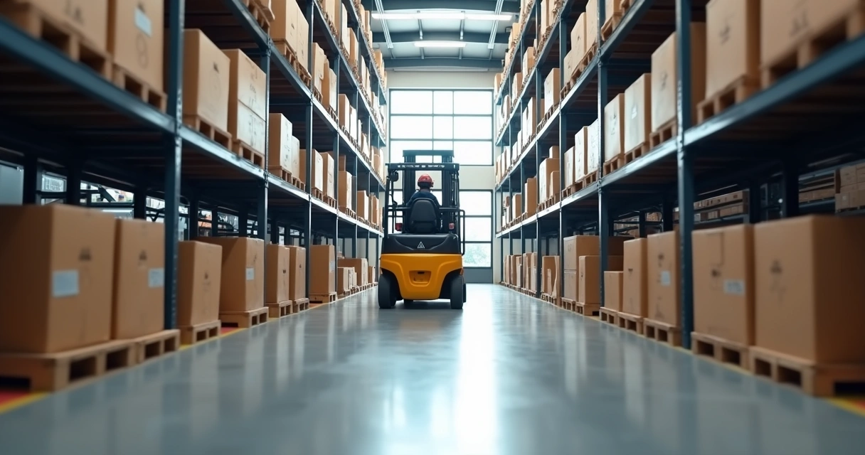 Empilhadeira operando em depósito industrial