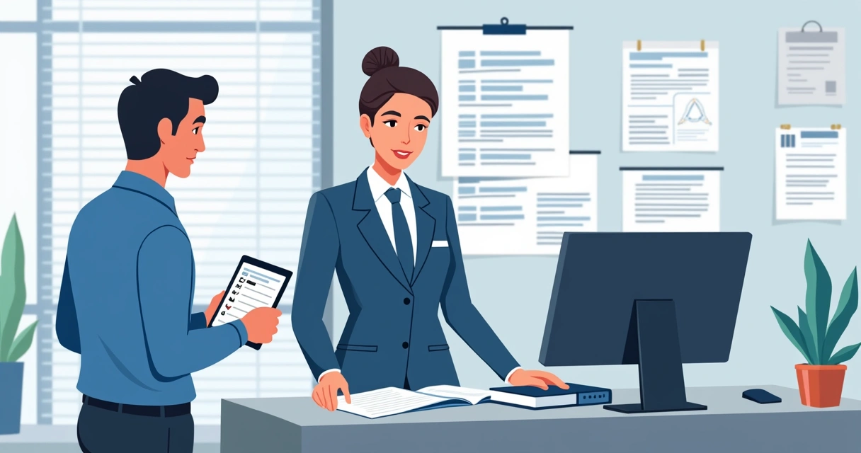 Empleado en uniforme en oficina moderna