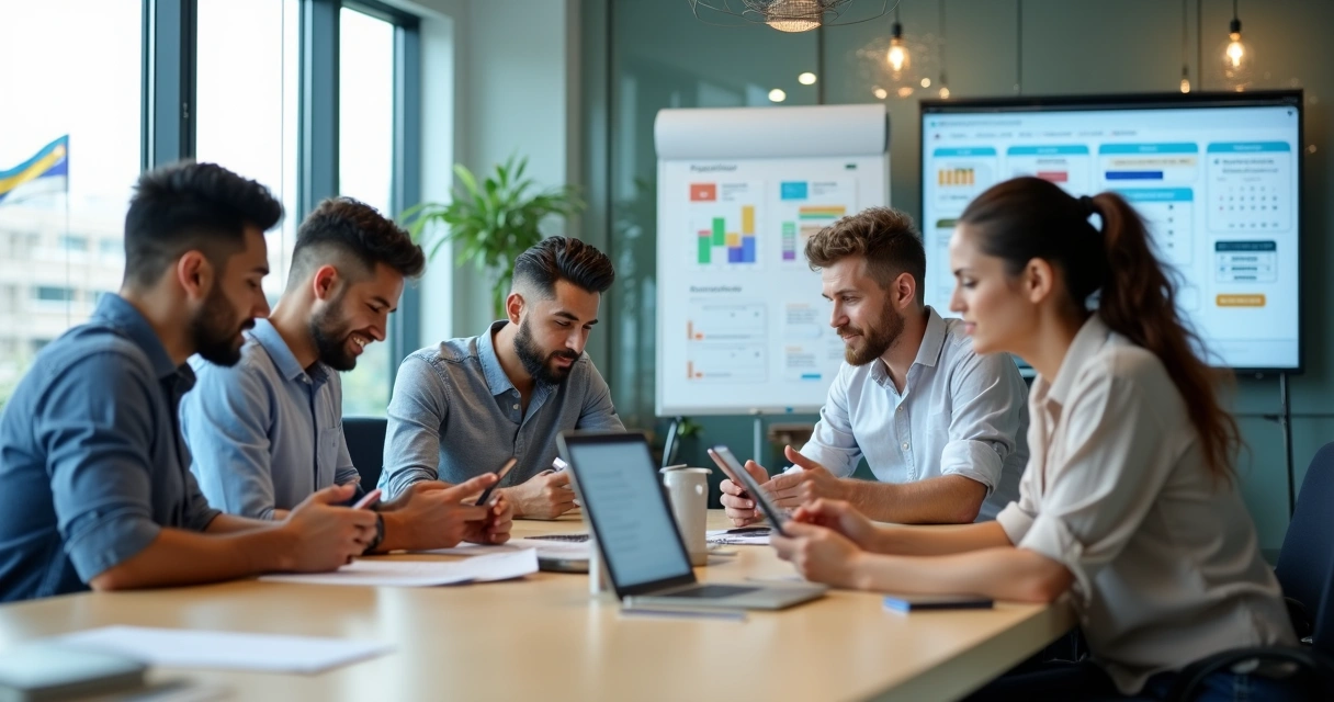 Colaboradores paraguayos usando una app de solicitudes laborales en sus teléfonos 