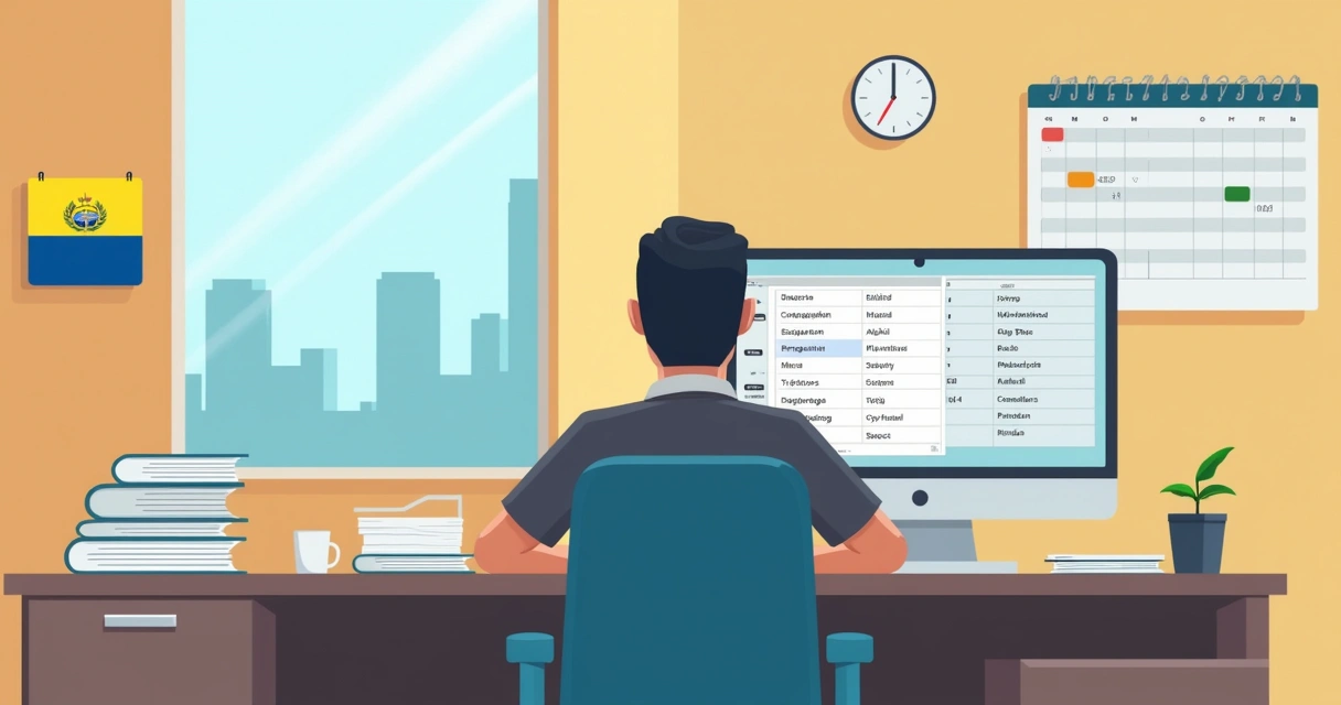 Empleado revisando datos laborales para IPS en computadora