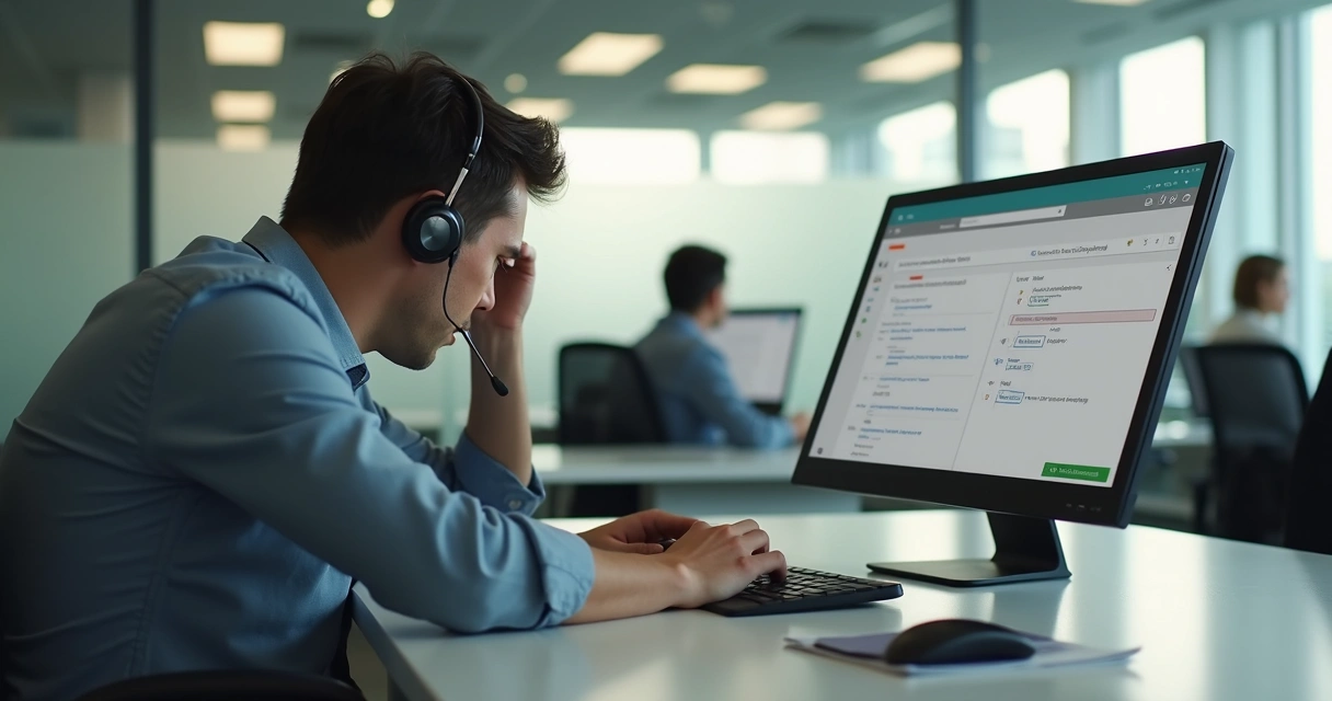 Employee sitting quietly after a stressful client call 